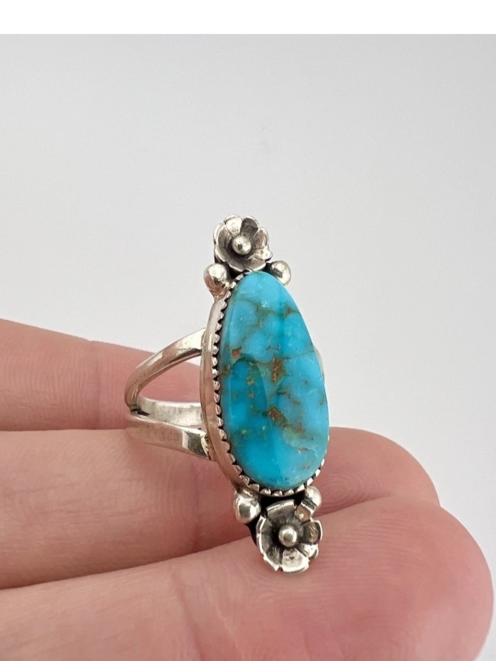 Native American Navajo Silver Bisbee Turquoise Ring - Size 7.5 - Picture 5 of 8